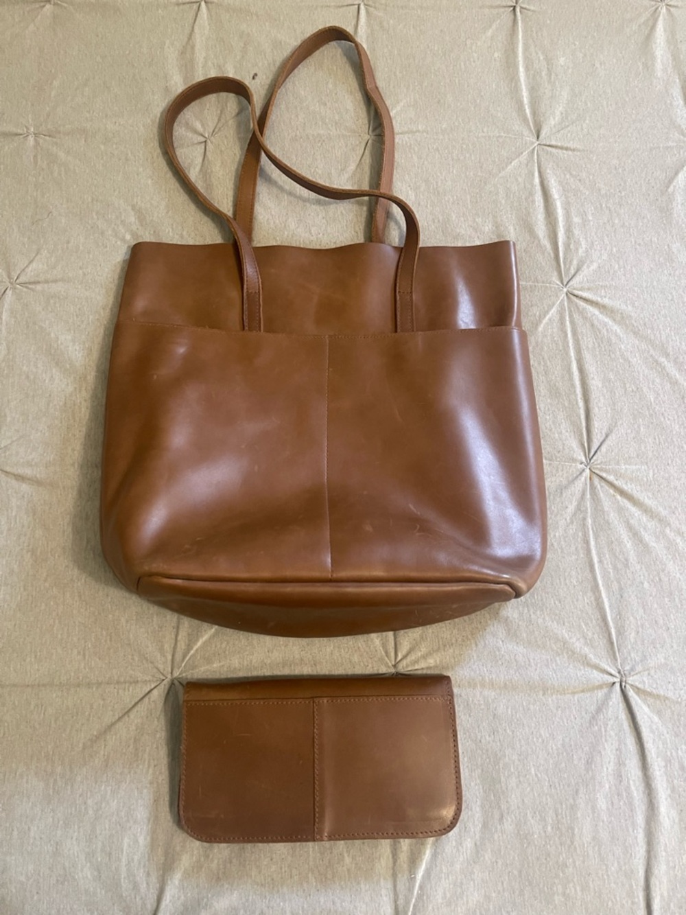 Able Brown Leather Tote with Matching Wallet